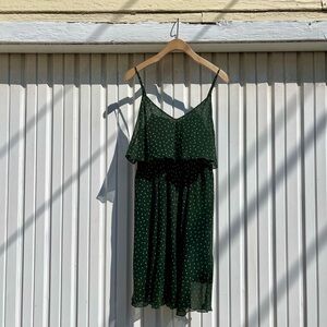 Gold Hawk green floral sheer silk‎ ruffle sleeveless mini dress